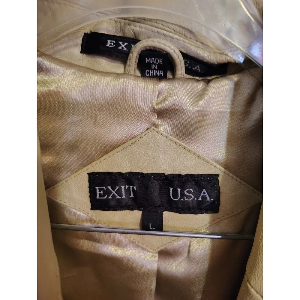 Vintage EXIT U.S.A. Mens Beige Leather Blazer Jacket, Solid, Size L